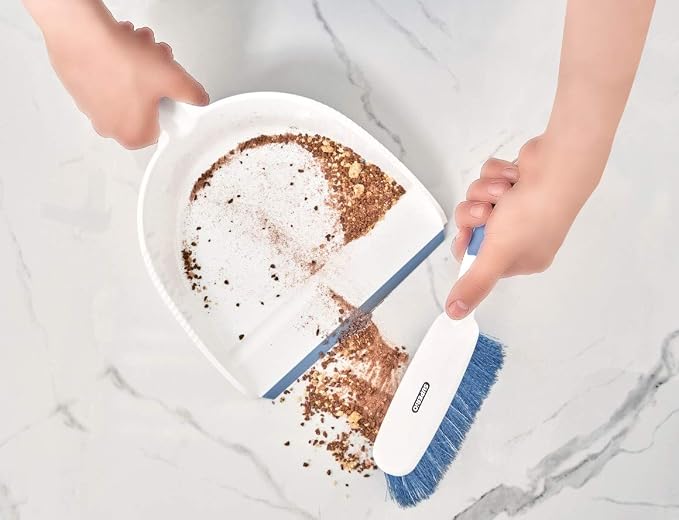 Dustpan and Brush Set, Hand Broom with Ergonomic Grip Handle - Rubber Edge for Easy Dirt Pickup, Durable Material - Blue Hand Brush by Superio