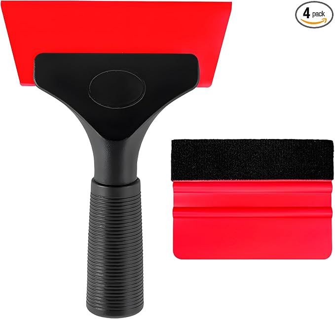 Yourkar 2 PCS Window Tint Kit Tools, Professional Vinyl Wrap Kit with Plastic Squeegee & Felt Squeegee, Universal Privacy Film Installation Tint Tools for Vehicle Glass Home (Red)