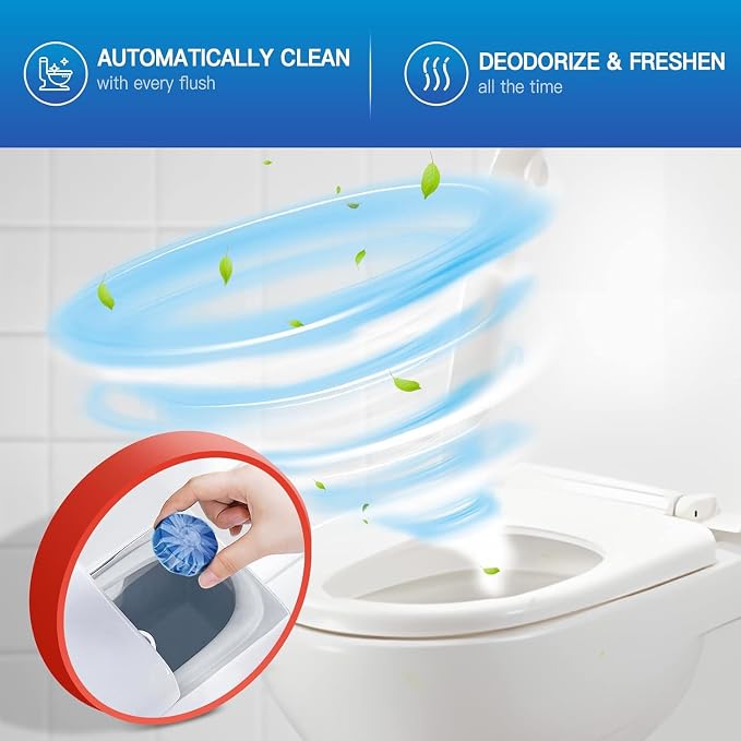 Vacplus Automatic Toilet Bowl Cleaner Tablets, Drop-In Tank Cleaner for Bathroom, Prevent Stains & Deodorize, Long-Lasting Cleaning Tabs, Easy-Use Freshener for Bowl & Tank, 12 Pack