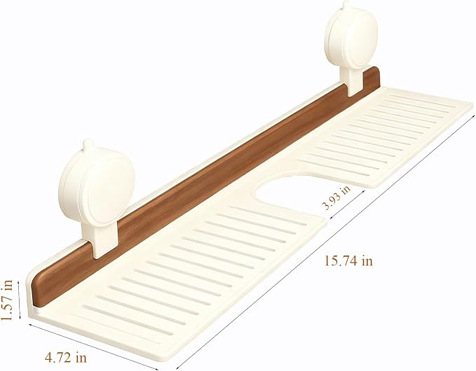 Bathroom Sink Shelf Over Faucet, No Drill Floating Shelf for Bathroom Sink, Under Sink Caddy Organizers for Toothbrush Soap (Cream Color, 16 inch)