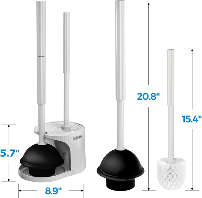 FORASTO 2 in 1 Toilet Plunger and Brush Set,Extended Handle Plunger,Toilet Bowl Brush Plunger Set,Bathroom Cleaning Tools,Cleaning Brush,Toilet Brush Plunger Combo,Light Grey（20.8inch） | 20.8" Extended, Apartment Must Haves, Accessories Decor, Essentia...