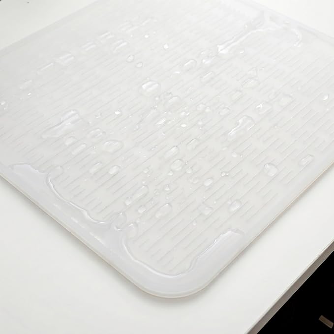 MicoYang Silicone Dish Drying Mat for Multiple Usage,Easy clean,Eco-friendly,Heat-resistant Silicone Mat for Kitchen Counter or Sink,Refrigerator or Drawer Liner Translucent XL 18 inches x 16 inches