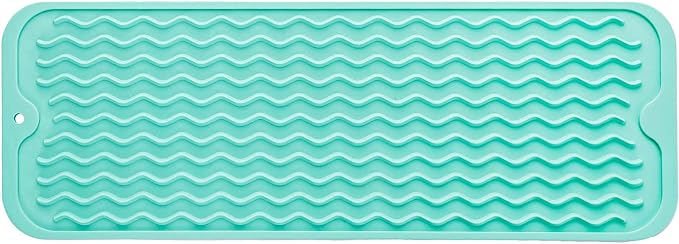 MicoYang Silicone Dish Drying Mat for Multiple Usage,Easy clean,Eco-friendly,Heat-resistant Silicone Mat for Kitchen Counter,Sink,Bar,Bottle,or Cup Mint M 17 inches x 6 inches