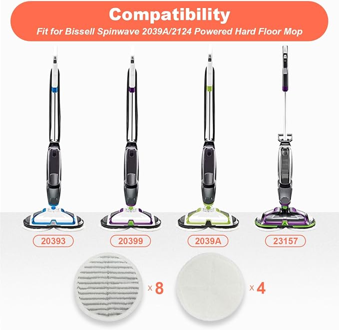 Spin Wave Mop Pads Fit for Bissell Spin Wave 20399 23157 23159 2039A 2124A 20393 2039T 2039W 20391 20395 2307 2315A Soft Scrubby Pads for Hardwood Floor Cleaning Replacement Pads(12Pack)
