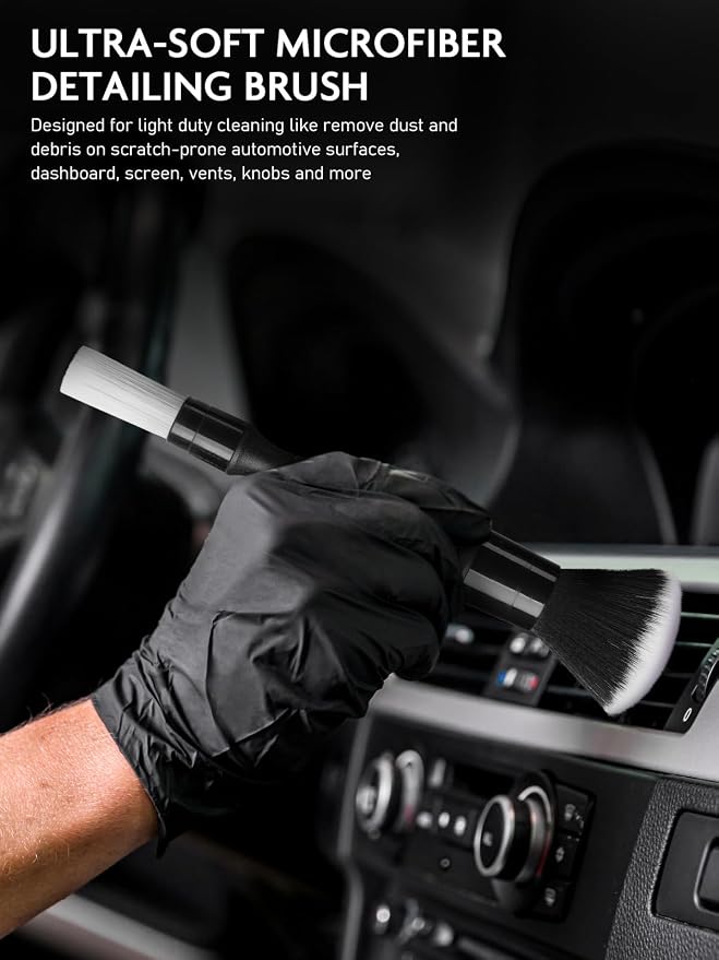 Fantasticlean 9PCS Car Detailing Brush Set, Interior Leather Cleaning | Car Interior Brush Kit, Horse Hair Leather Brush for Car Detailing, Scratch-Free Leather Cleaner Applicator, Cleaning Cloth