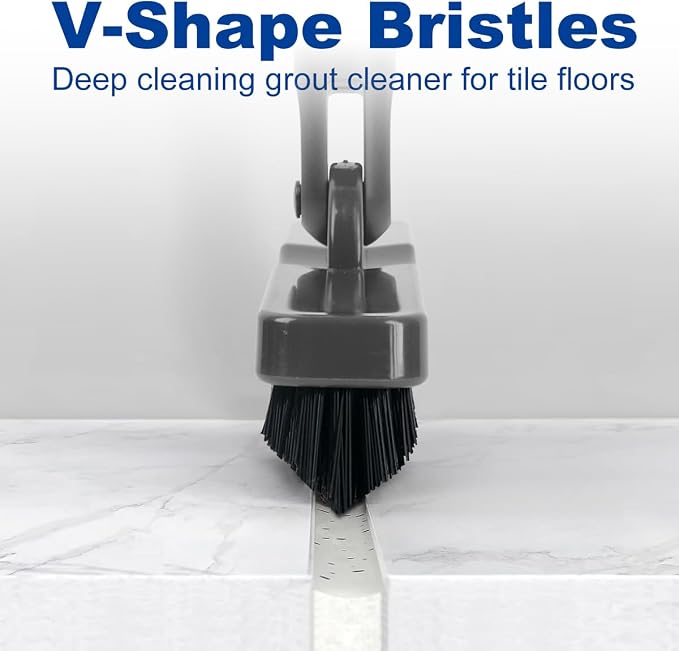 CELOX Grout Brush with Long Handle, Tile Grout Cleaner Brush for Tile Floors, for Shower Tile, for Cleaning Grout, Gray
