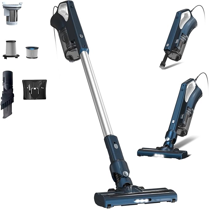 Corded Stick Vacuum Cleaners for Home Converts to Handheld VA002 | Powerful Suction, Dual HEPA Filters, LED Light, 16.7ft Power Cord, One Touch Release Dust Cup For Pet Hair Hard Floor