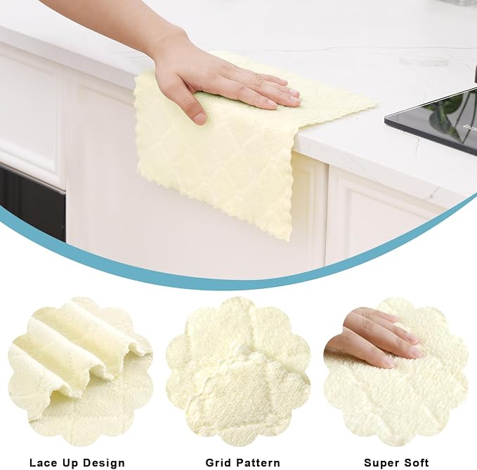 Homaxy 12 Pack Kitchen Dish Cloths (10 x 10 Inches, Cream Yellow), Super Soft and Absorbent Coral Velvet Dish Towels, Nonstick Oil Fast Drying Microfiber Cleaning Cloth, No Lint Household Dishcloths