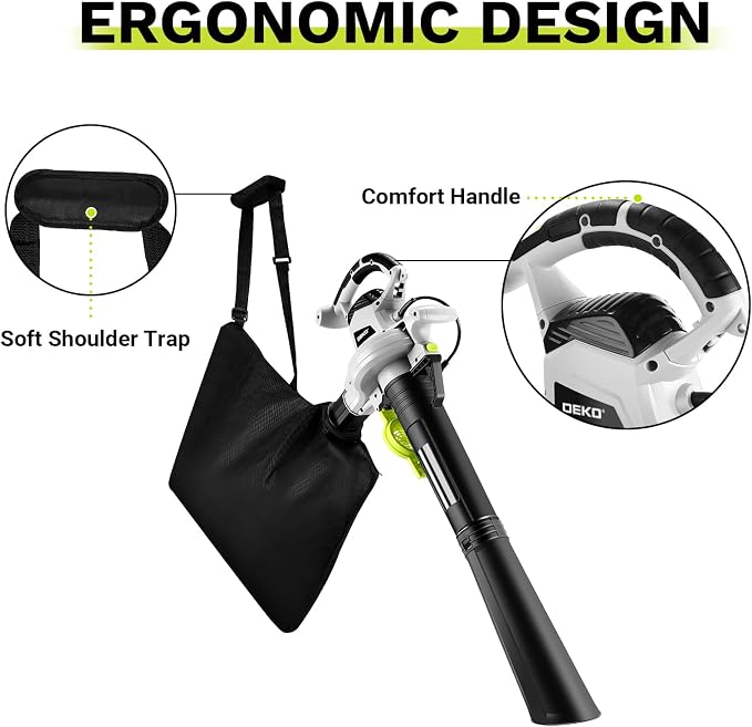 Electric Leaf Blower Vacuum Mulcher: DEKOPRO 12 Amp 3 in 1 Electric Leaf Blower Corded Lawn Care Tools, Leaf Vacuum and Mulcher, 40L Leaf Collector Bag with Shoulder Strap for Yard, Garden, Patio