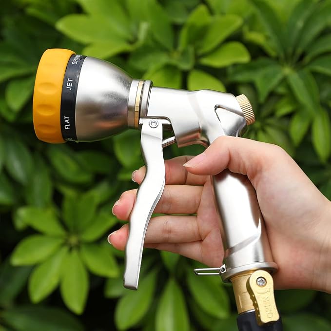FANHAO Metal Garden Hose Nozzle Heavy Duty, 7 Adjustable Spray Patterns | Rustproof Zinc Alloy, Ergonomic Grip, Hands-Free Lock, Leak Proof High Pressure Water Nozzle for Lawn & Plant, Car & Pet