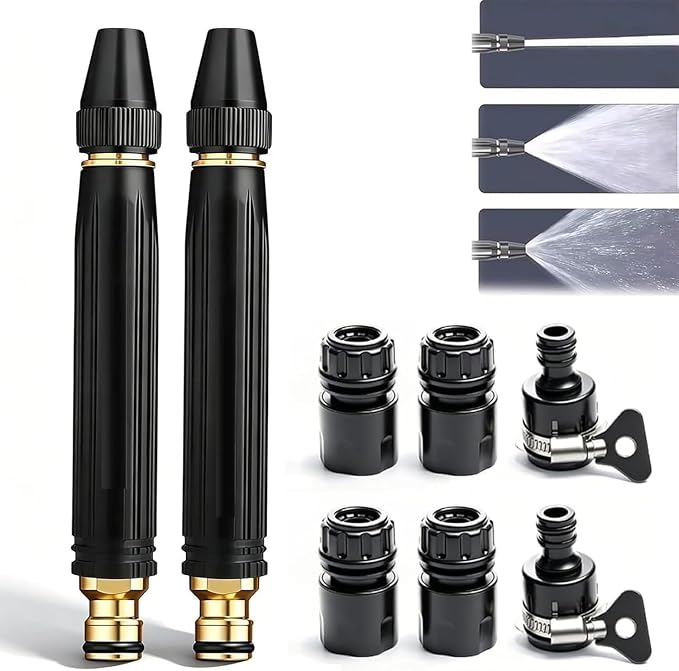 2026 New Heavy Duty High Pressure Hose Nozzle, 8X Booster Car Wash Water Gun with Adjustable Spray (Jet/Mist/Shower), Copper Alloy, Tool-Free Setup – for Garden, Lawn, Plant Watering，2PCS