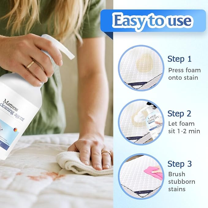 Mattress Cleaner and Stain Remover Spray, Powerful Mattress Stain Remover for Bed, Couch, Carpet & Upholstery, Gentle Yellow Stain Cleaner & Spot Treatment for Fabric (3)