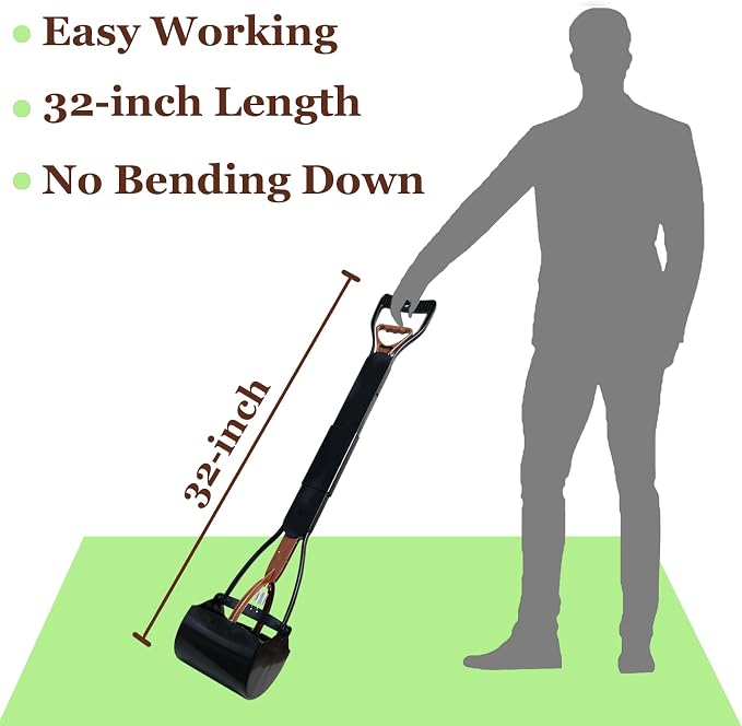ienjoyed Pooper Scooper, Large Pooper Scooper for Dogs Heavy Duty, Dog Pooper Scooper with Long Handle & High Strength Durable Spring, Foldable Dog Poop Pick Up (32-inch) (Brown(Bottom Seamless))