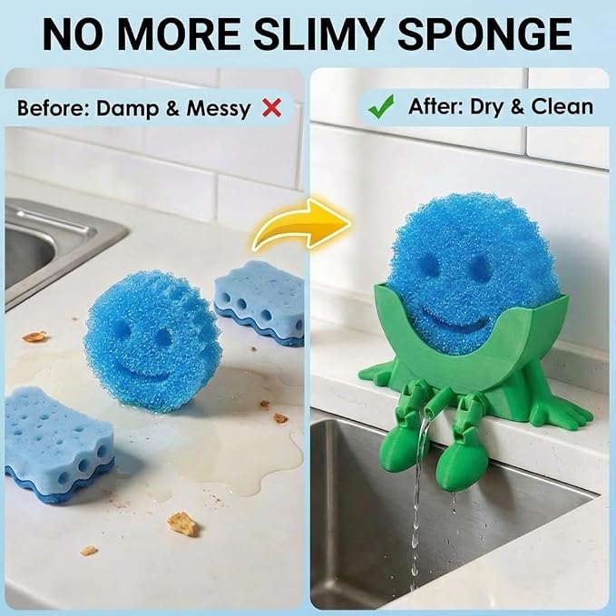 Creative Drainage Sponge Holder: Traceless Glue, 3D Printed Funny Kitchen Sink Holder, Keeps Sponge Dry – for Scrub Daddy (1, Green)