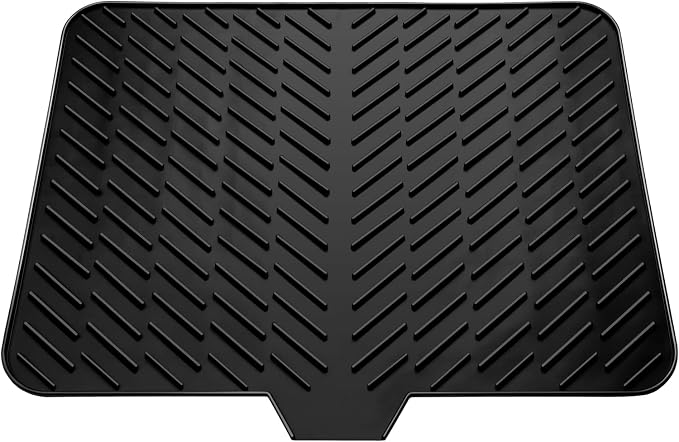 Silicone Drying Mat, 23"X17" With Built-in Drain Lip,Heat-Resistant,Eco-friendly,Hygienic Drying Pad,Leak-Proof and Non-Slip,Silicone Dish Drying Mat for Kitchen Counter or Sink（Black 23X17）