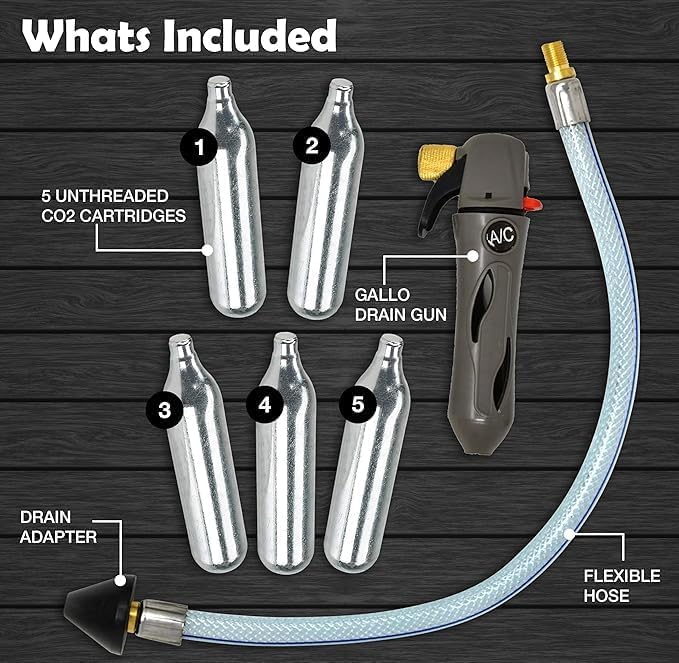 RedRock Gallo Drain Gun with 5 Unthreaded CO2 Cartridges for A/C Condensate Line Air Conditioner Cleaner Blaster Opener Kit with Five Cartridge Clears HVAC Clogs