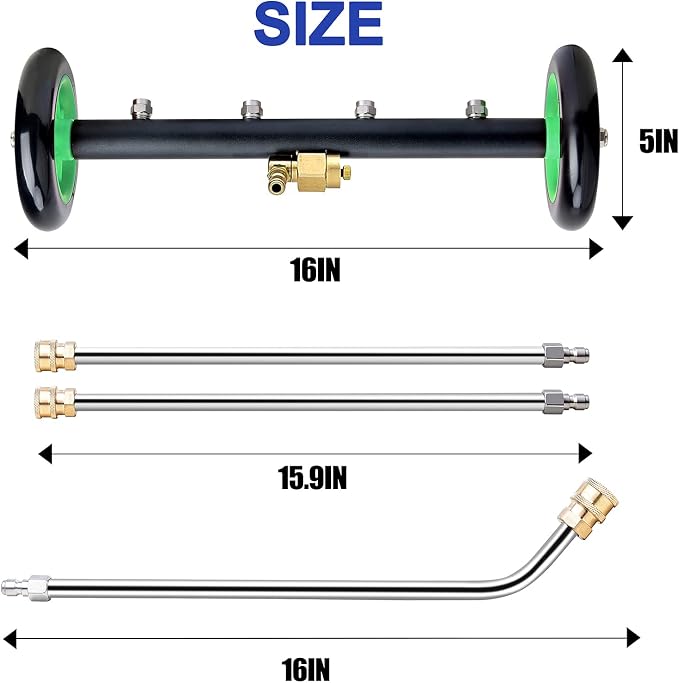 EVEAGE 2-in-1 Undercarriage Pressure Washer Attachment, 16" Pressure Washer Undercarriage Cleaner, Underbody Sprayer with Extension Rods Wash Mitt, Green