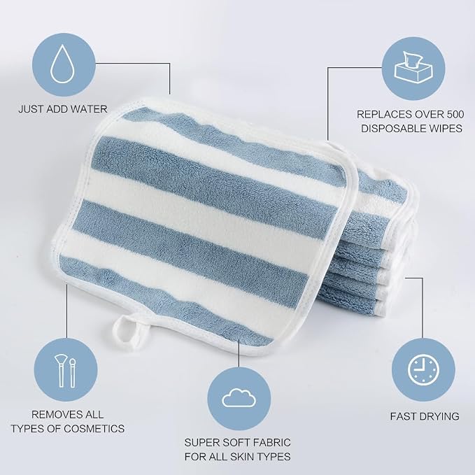 SINLAND Microfiber Facial Cloths Fast Drying Washcloth 8inch x 8inch Absorbent Face Wash Cloth Soft Makeup Remover Cloths