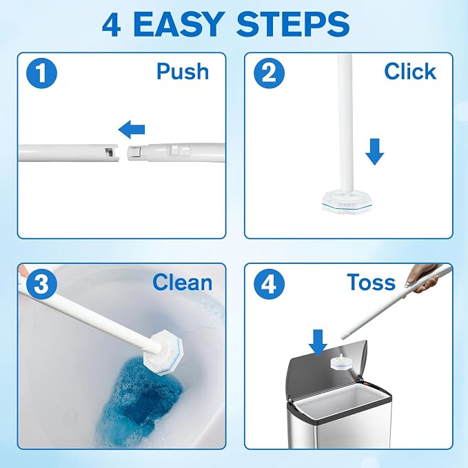 Disposable Toilet Brush Set - Toilet Bowl Wand Refills with Toilet Cleaners, Disposable Brush Heads with 5X Cleaning Power, Includes 60 Refill Heads for Clorox Toilet Brush, Wand & Storage Caddy