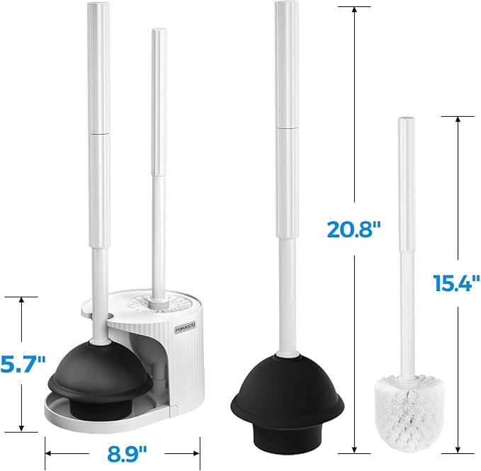 FORASTO 2in1 Toilet Brush & Plunger Set, Bathroom Essentials for Apartment | extended handle plunger, toilet bowl brush, bathroom decor & accessories for home essentials, new home cleaning tools