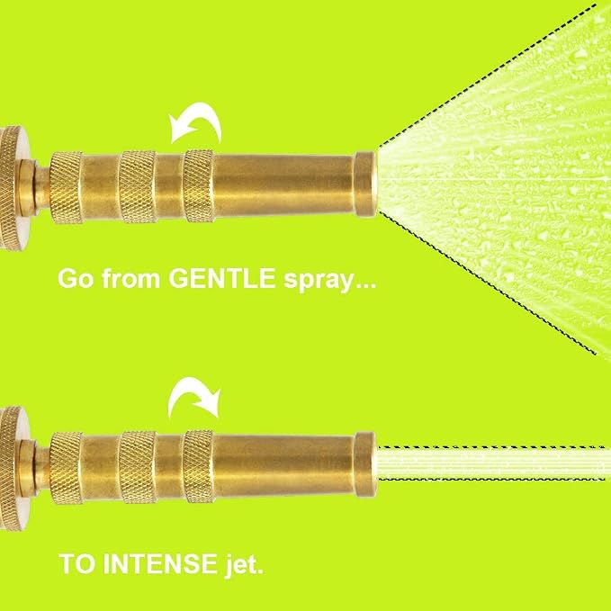 Twinkle Star Brass Heavy Duty Adjustable Twist Hose Nozzle Set | 3/4” GHT Brass Garden Hose Nozzle, Adjustable Water Flow