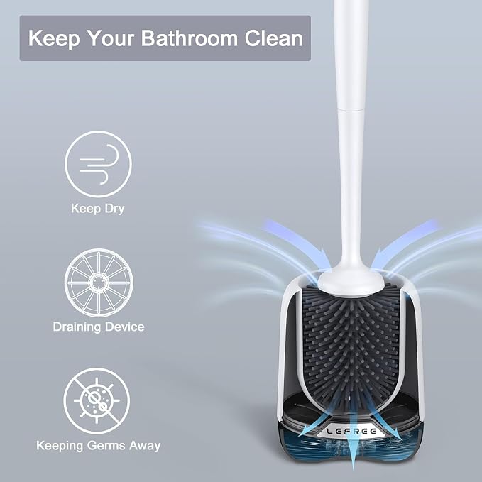 Lefree Toilet Brush Set with Ventilated Holder - 3 Packs, Silicone Toilet Bowl Brush - Floor Standing & Wall Mounted Scrubber
