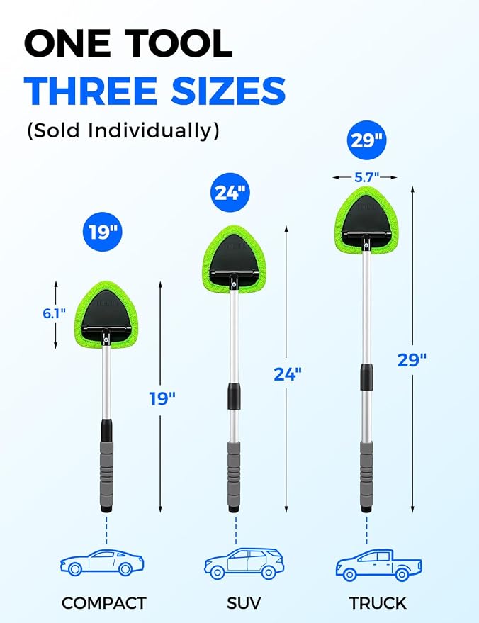 XINDELL 24-inch Windshield Cleaner Tool – Upgrade Large Head Car Interior&Exterior Window Cleaning Kit with Extendable Handle & 4 Microfiber Pads, Auto Wiper Brush for Car, Trucks, SUVs, RVs & Home