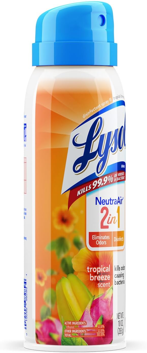 Lysol Neutraair Disinfectant Spray, 2 In 1: Eliminates Odors and Disinfects, Tropical Breeze, 10 Fl. Oz