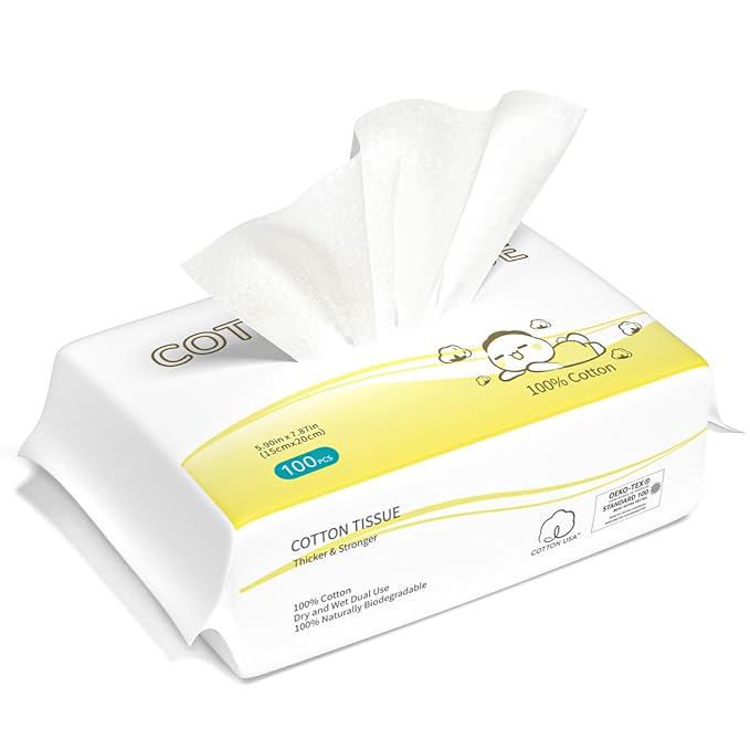 Winner 100% Cotton Dry Wipes, USDA Certified Baby Wipes, Soft & Gentle, Hypoallergenic & Unscented for Baby Sensitive Skin, Use Wet/Dry for Diaper Changes, Meals & Cleanup, Pack of 1, 100 pcs