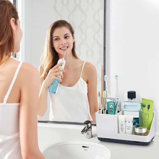 PARKMANI Bathroom Counter Organizer, Bathroom Organizers and Storage, Detachable Toothbrush Holders for Bathroom Vanity Sink Organizer (White)