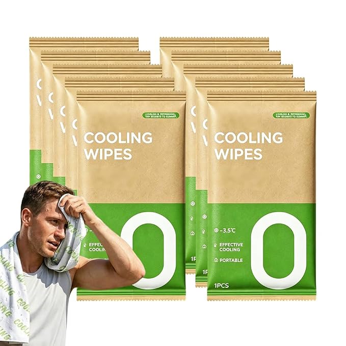 Disposable Cooling Wipes Instant Ice Towel (Green, 10PCS) | Extra Large Size, Individually Wrapped, Moisture Activated, Hiking & Camping, Gym & Sports