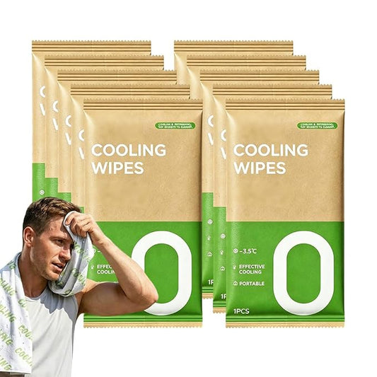 Disposable Cooling Wipes Instant Ice Towel (Green, 10PCS) | Extra Large Size, Individually Wrapped, Moisture Activated, Hiking & Camping, Gym & Sports