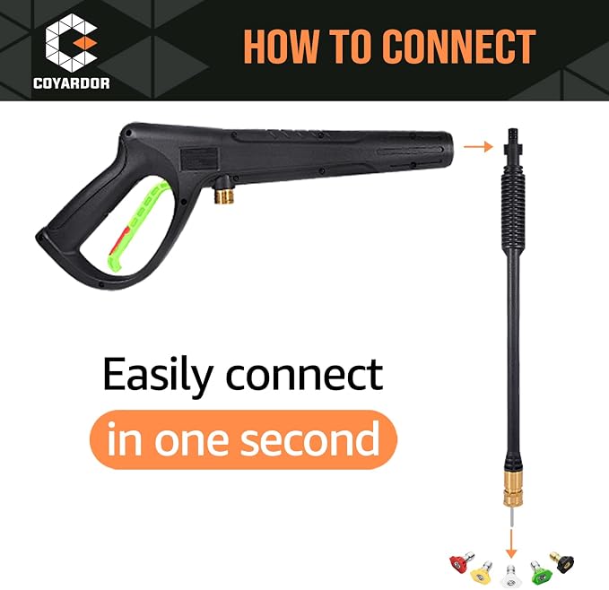 Pressure Washer Gun with Extension Wand M22-14 & M22-15 Fitting | 5 Spray Nozzle Tips Replacement for Ryobi, Karcher, Powerstroke, Greenworks, and More Electric Power Washer