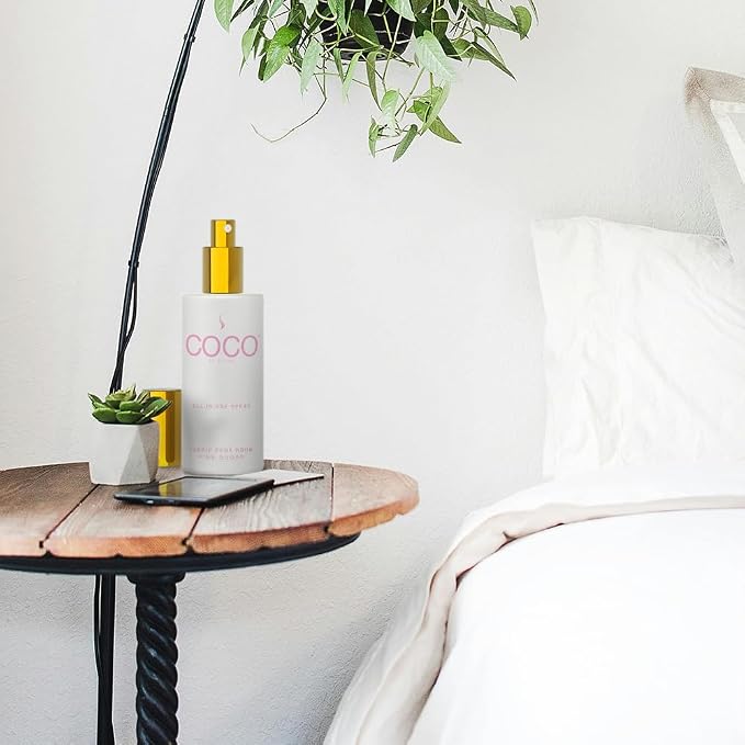 COCO by Stone 5oz All-in-One Spray Pink Sugar Fabric & Room Spray | Shake-and-spray formula for fabrics, pillows, clothing, and rooms with a sweet Pink Sugar fragrance. Vegan & cruelty-free.