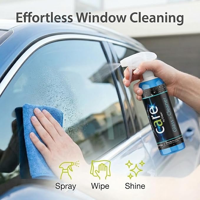Care Glass Cleaner Spray, Streak-Free Car Window Cleaner for Windshields, Mirrors & Tinted Glass, Professional Window Cleaning Kit, Car Essentials, 16 oz