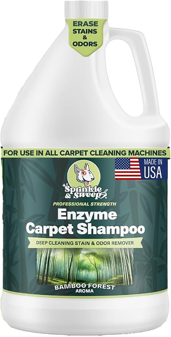 Sprinkle & Sweep: Enzyme Carpet Shampoo - 1 Gal, Deep Cleaning Pet Stain & Odor Remover, Dog Cat Mess-Urine-Accident Solution, All Machine Compatible