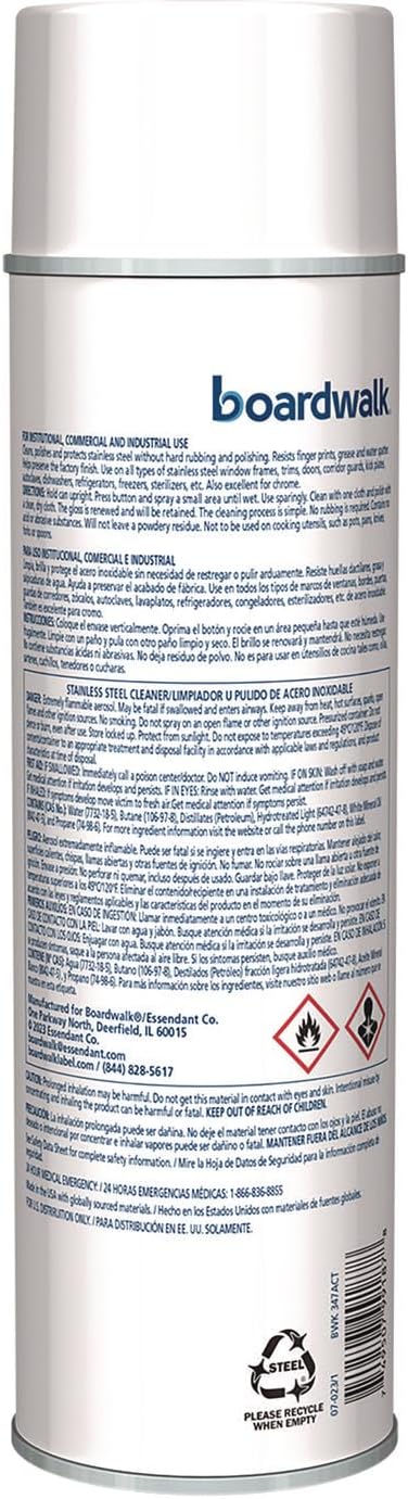 Boardwalk Stainless Steel Cleaner and Polish, Lemon, 18 oz Aerosol Spray, 12/Carton