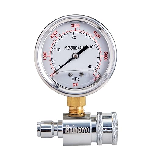 Raincovo Pressure Washer Gauge, 6000 PSI, 3/8 Inch Quick Connect | Pressure Gauge for Power Washer