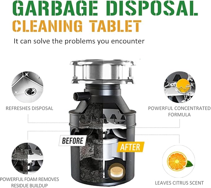 Garbage Disposal Cleaner Deodorizer Tablets 6 Pack Sink Freshener Kitchen | Deep foaming clean, Fresh scent, All disposal compatible,Effortless maintenance