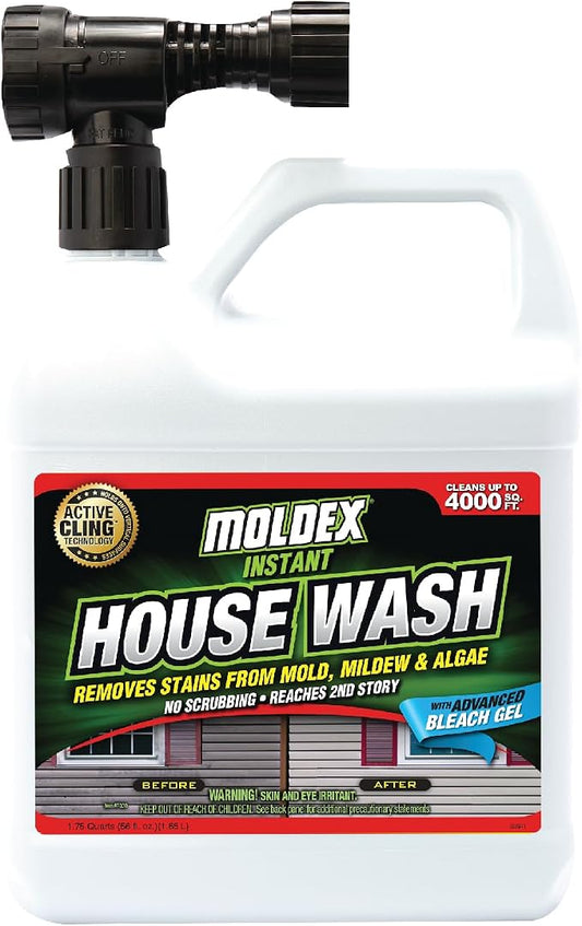 Moldex Concentrated Instant House Wash, 56 oz, Yellow | Removes stains caused by mold, mildew, algae, fungus and moss. No scrubbing. Cleans up to 4,000 sq ft