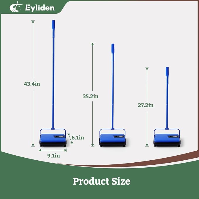 Eyliden Carpet Sweeper, Mini Size, Manual Sweeping, Blue | Lightweight, Hand Push - No Noise, Non-Electric, Easy Clener, Only for Carpet and Rug Cleaning