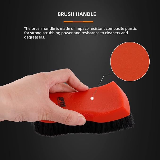 SPTA 3Pcs Car Detailing Brush Kit, Leather & Textile Interior Brush, Comfortable Grip and Scratch-Free Cleaning for Dashboard, Wheels, Seats, Foot Mats and Small Areas, Black