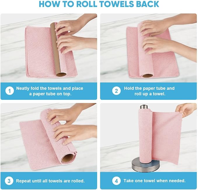 AIDEA Microfiber Cleaning Cloth Roll-55 Sheets, Pink Towels, 11×9" | Reusable Paper Towels, Microfiber Towels for Cars, Cleaning Rags for Automotive, House, Kitchen, Cleaning Supplies