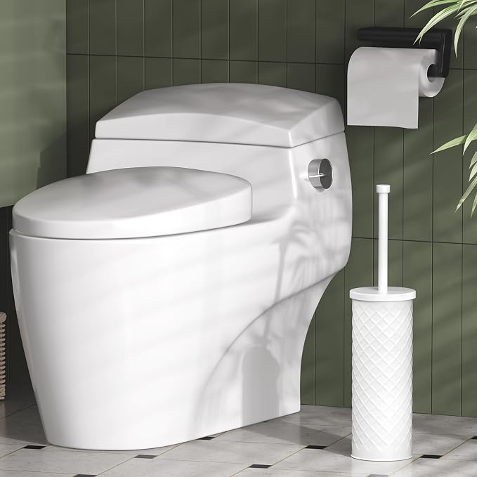 Toilet Bowl Brush and Holder Set 2 Pack with 4 Extra Brush Heads | Extra Long Handle with Splash Guard Cover, Tool-Free Installation, Bathroom Space-Saving, Cleaner Sets for Apartments, RV (White)