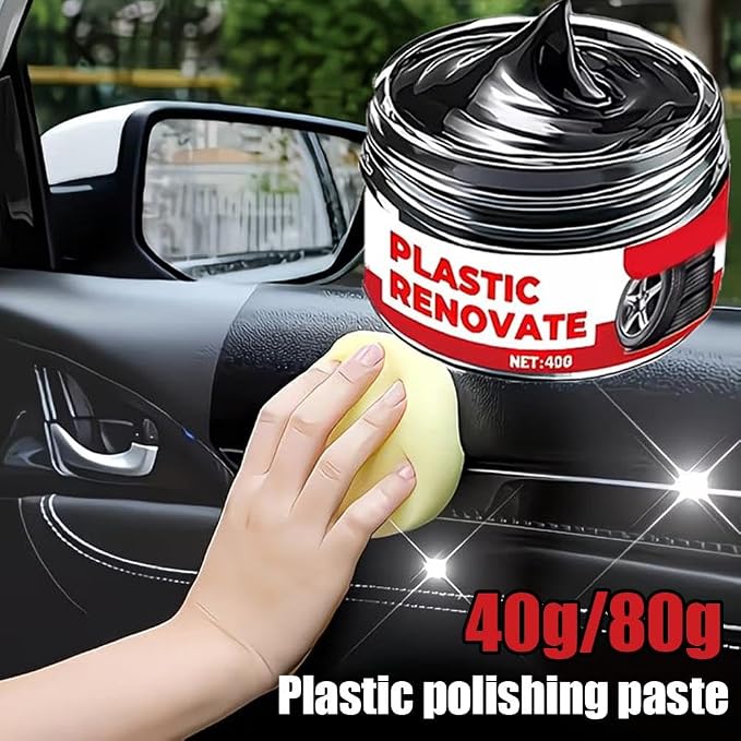 Plastic Restoration Polish Cream Scratch Repair Wax Car Interior Trim Restorer Non Greasy Shine Protective Cleaner for Dashboard Door Panel Tire Care (80g)