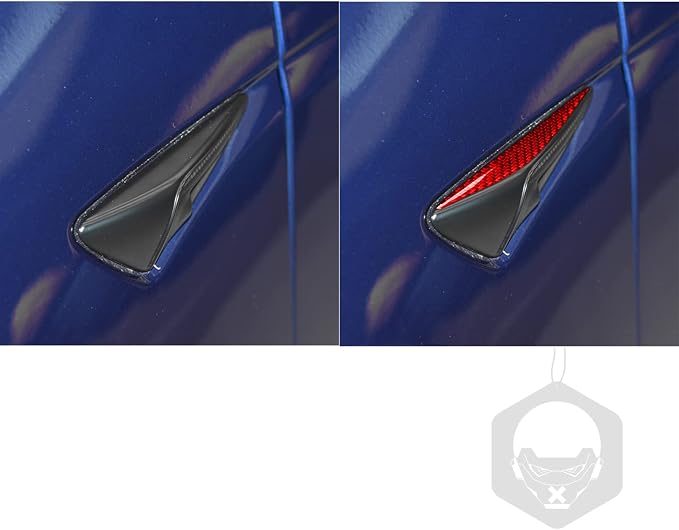 Red Real Carbon Fiber Trim for Tesla Accessories | for Model 3 2017-2022 / Model Y 2020-2024 Side Indicator Turn Signal Panel Sticker Exterior Thick Overlay Decal
