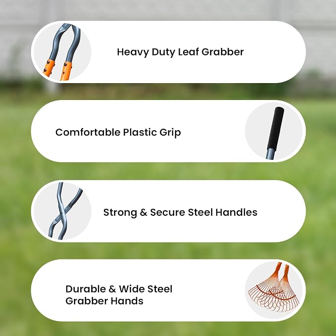 Leaf Grabbers for Yard Work, Leaf Picker Upper Grabber with Long Steel Handle & Wide Steel Claw, Cushioned Grip, Leaf Pickup Tools for Leaves, Lawn Clippings, Twigs Yard Waste