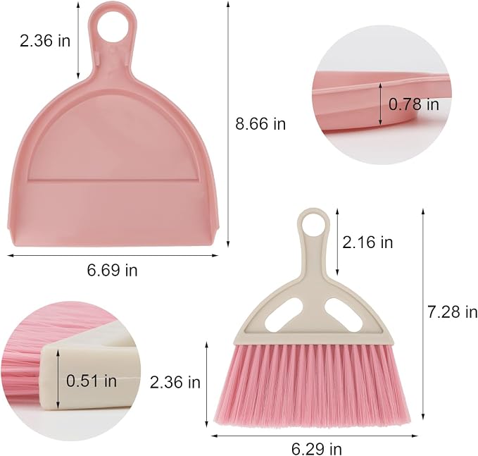 Mini Dustpan and Brush Set Portable Small Broom with Dust Pan Handheld Hangable Whisk Broom and Dust Pan for Home, Kitchen, Table, Office, Car 1 Pcs (Pink)
