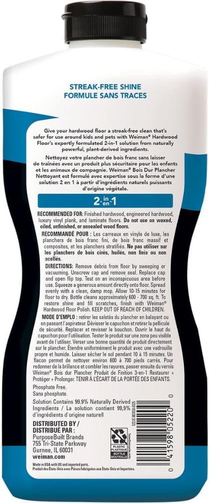 Weiman Hardwood Cleaner for Finished Hardwood Floors, Engineered Floors, Laminate - Streak-Free Results, EPA Safer Choice Certified, 32 oz