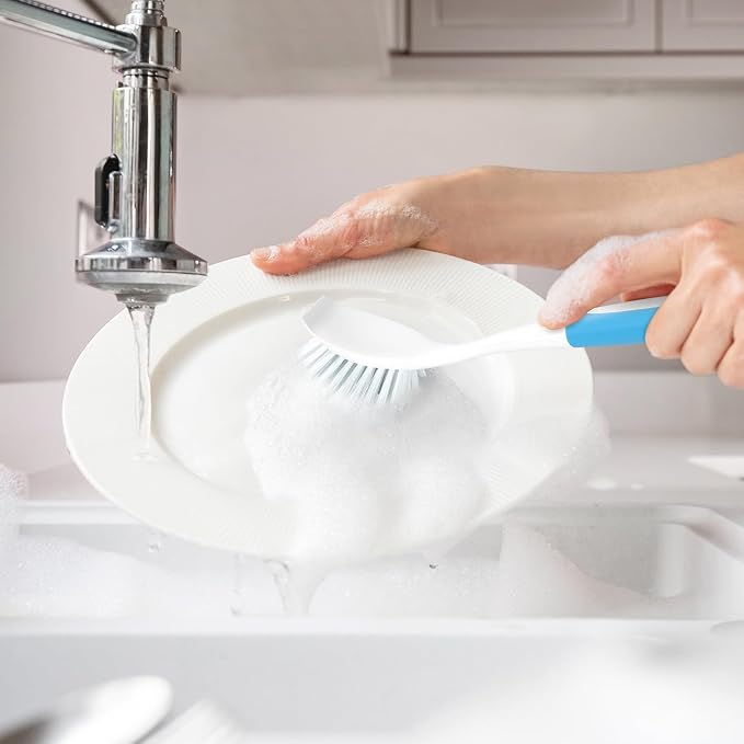 Dish Brush with Handle, Firm & Stiff Bristles Dish Scrubber for Pots, Pans & Sink Cleaning, 2 Pack